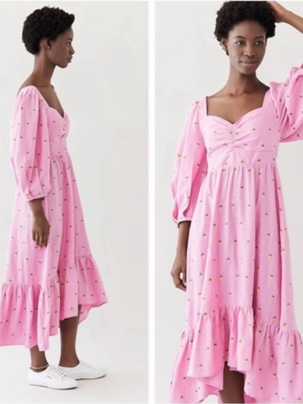 Farm Rio Embroidered Pineapple Pink Linen Midi Dress. Worn Only Once - Picture 2 of 7